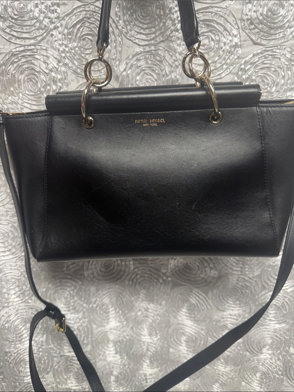 henri bendel Black Leather Shoulder Satchel with Gold Hardware - Picture 4 of 16